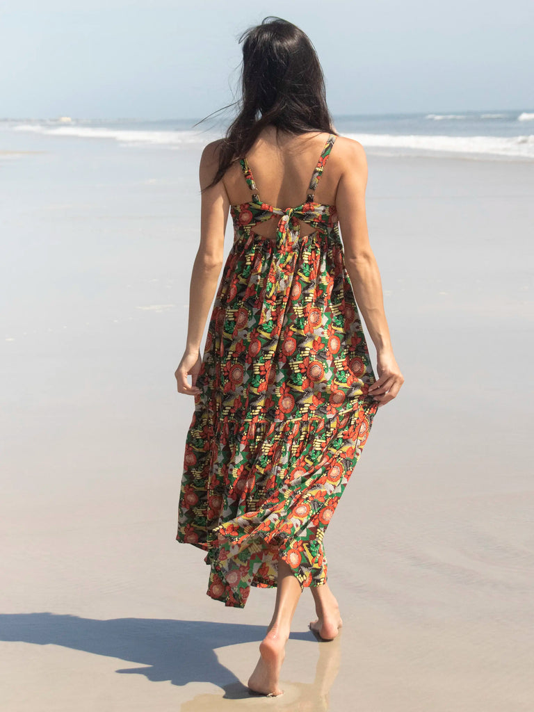 Mia Backless Maxi Dress - Orange Floral Blooms-view 1