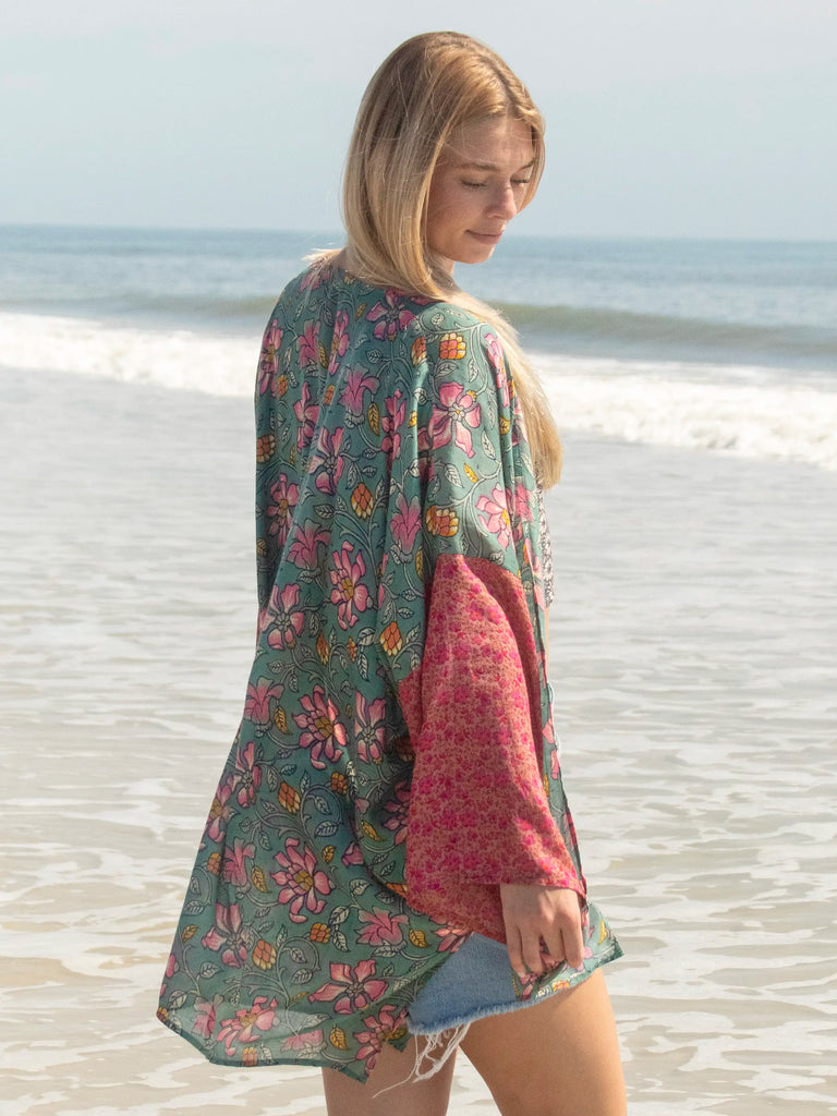 Sierra Mixed Print Kimono - Pink Lilies Mix Floral-view 2