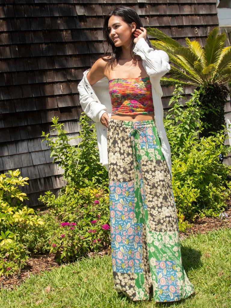 Go With The Flow Wide Leg Pant - Green Black Blue Mixed Floral-view 1