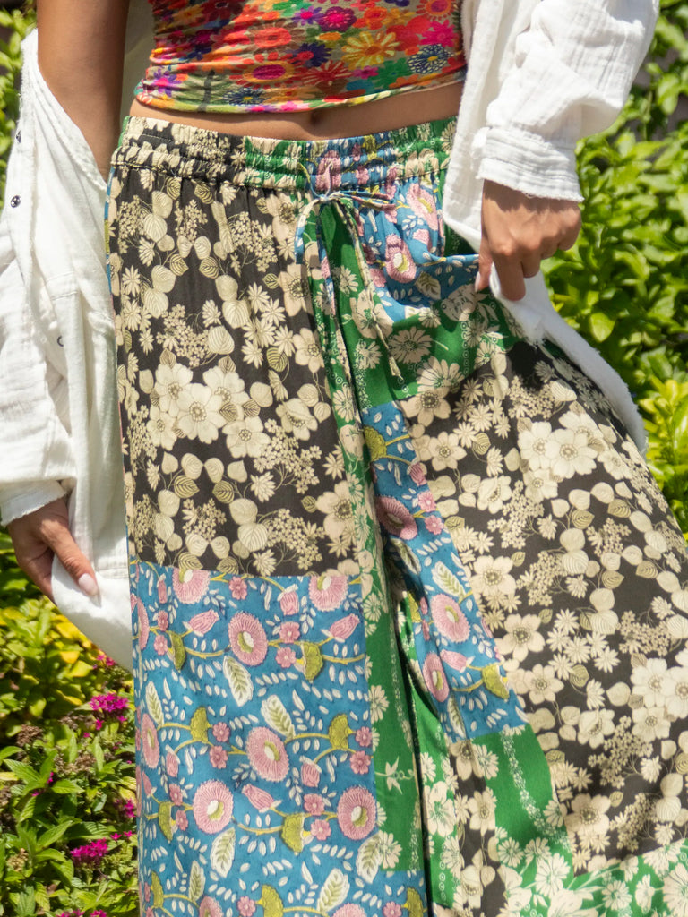 Go With The Flow Wide Leg Pant - Green Black Blue Mixed Floral-view 3