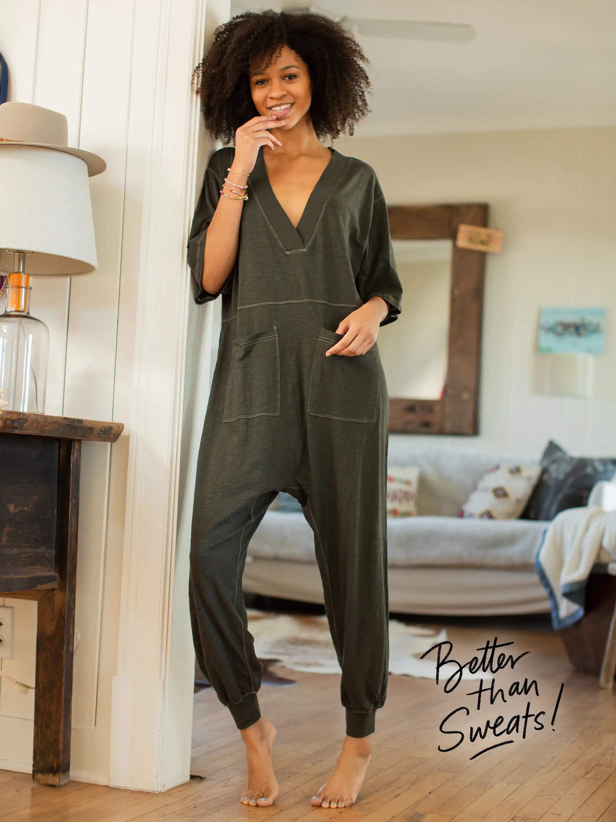 Charlie V-Neck Jumpsuit - Charcoal – Natural Life