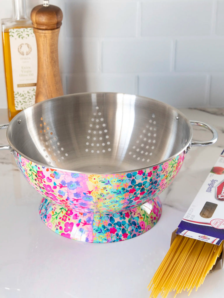 Stainless Steel Colander - Rainbow Floral Rows-view 1