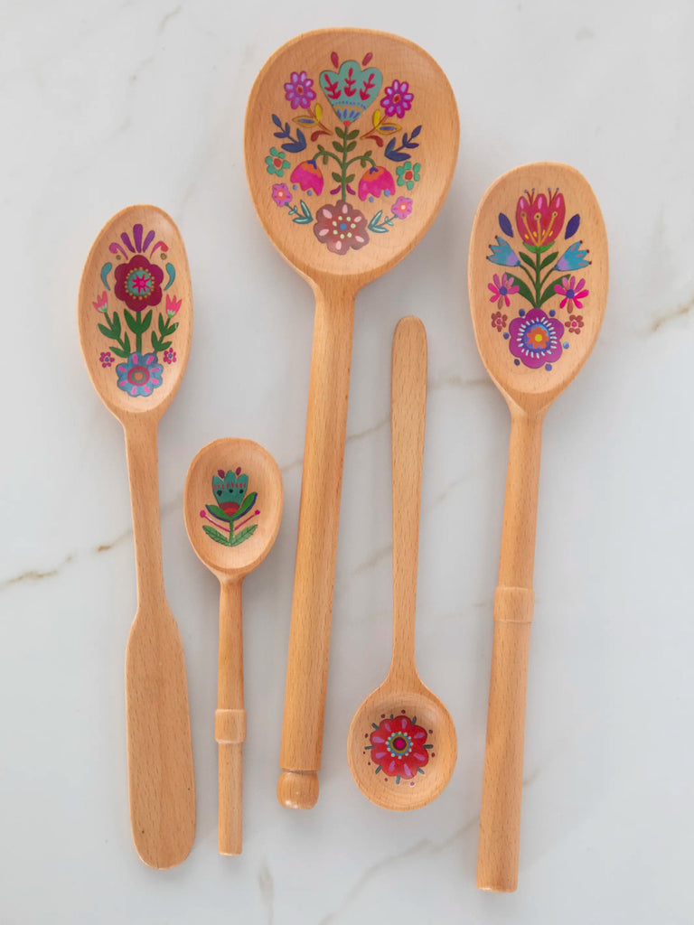 Cutest Wooden Spoons, Set of 5 - Folk Flower-view 1