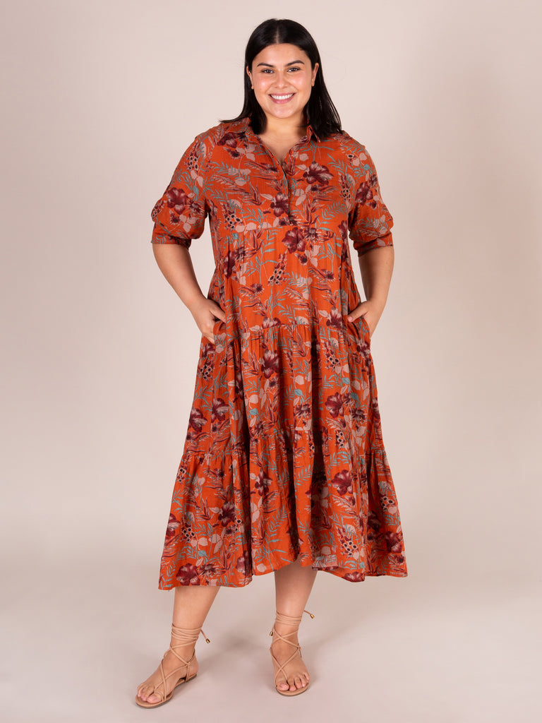 Rebecca Midi Dress - Orange Tropical Floral-view 6