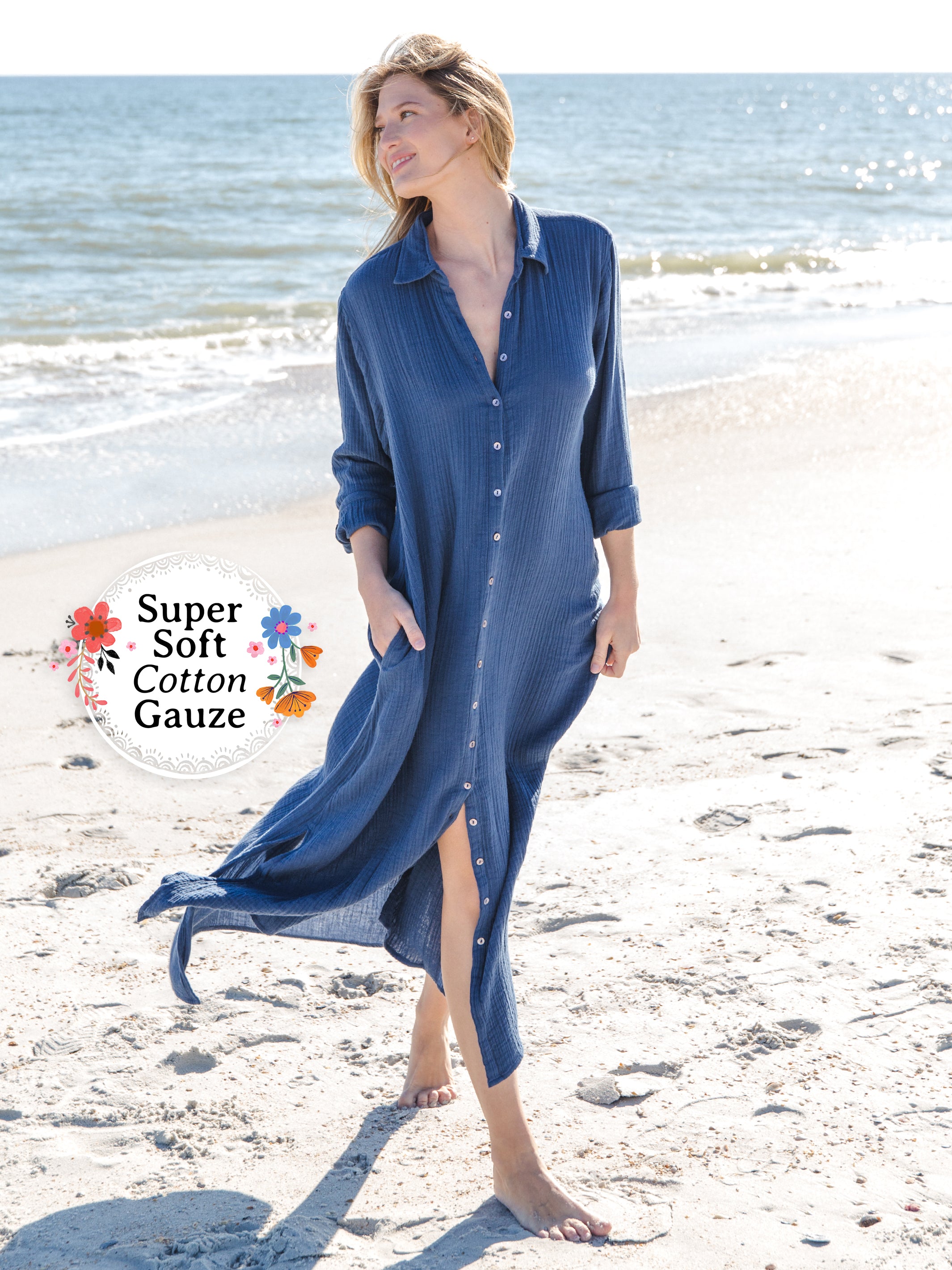 Blue cotton shirt sales dress