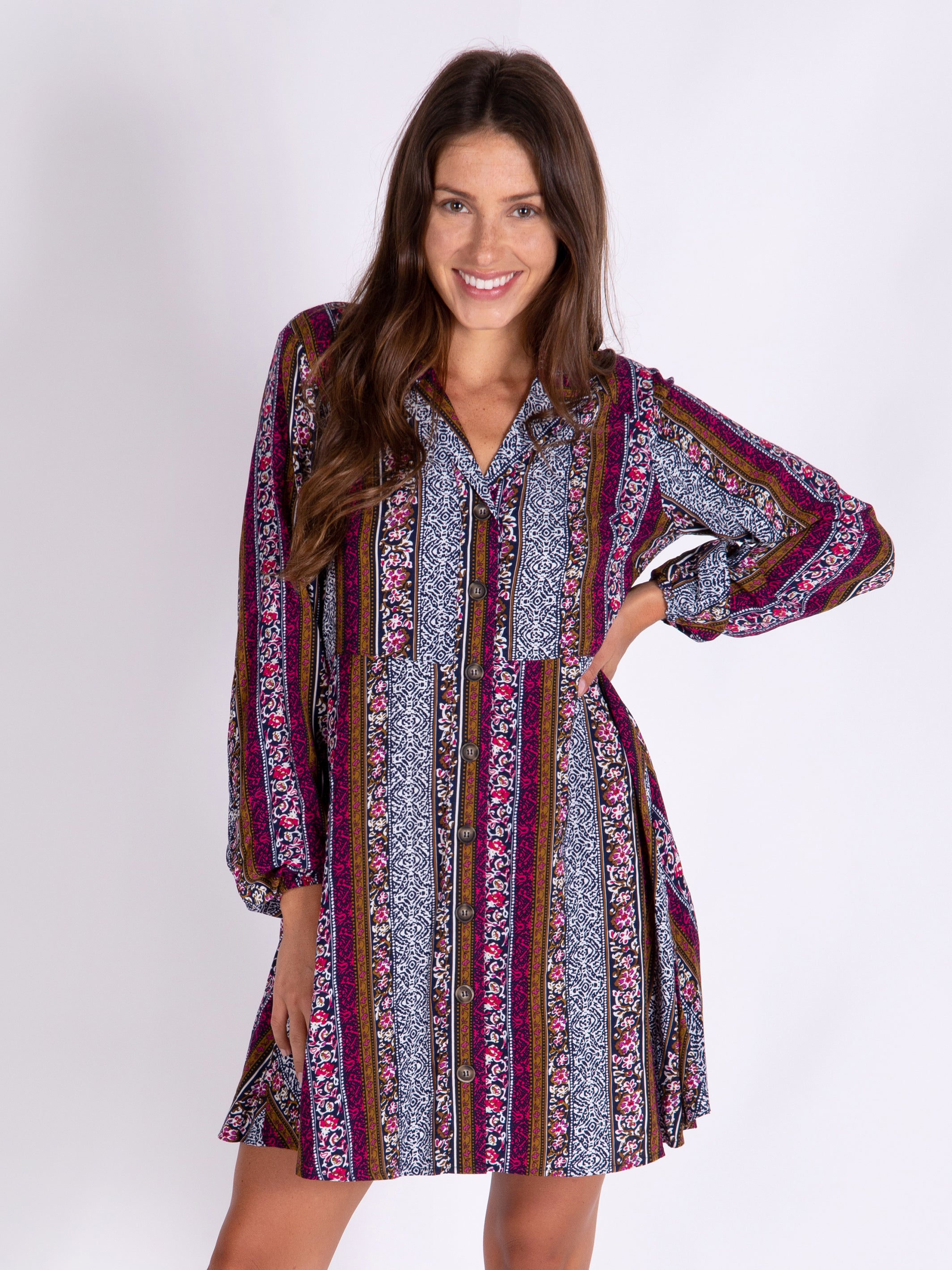 Ansley Woven Tunic Shirt Dress - Paisley Floral