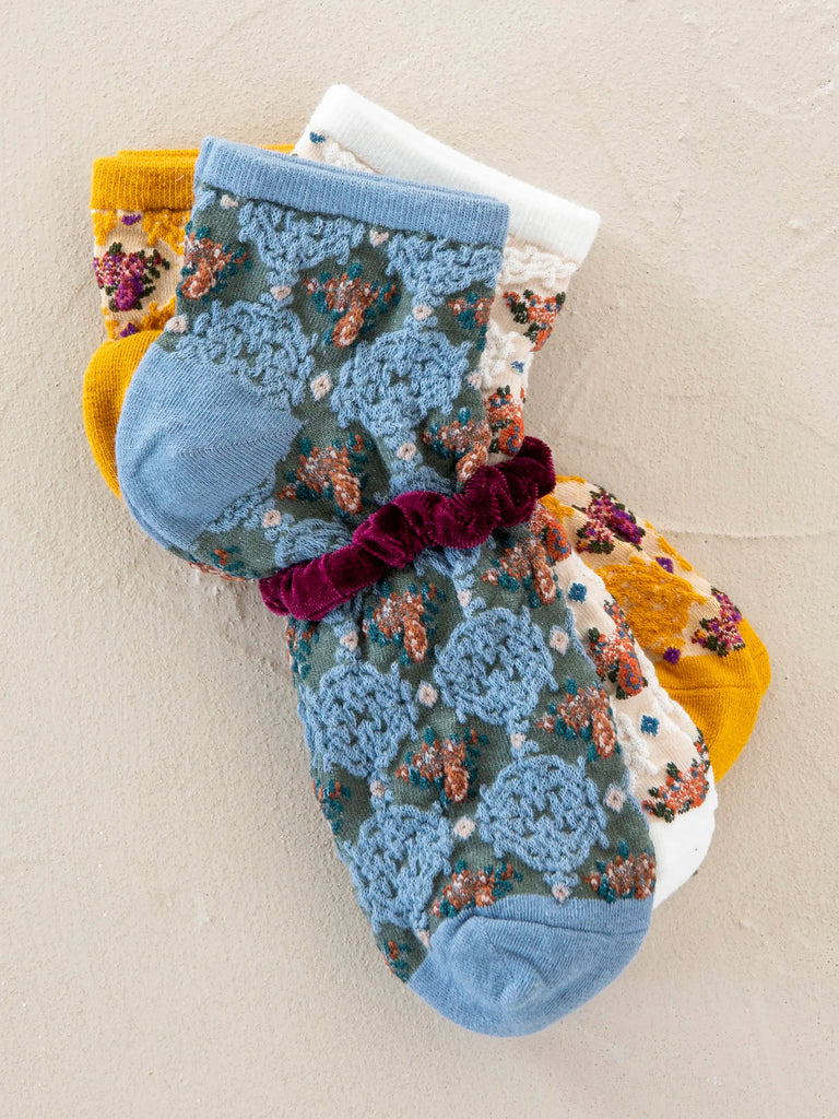 Blossom Socks & Scrunchie, Set of 3 - Mustard-view 1
