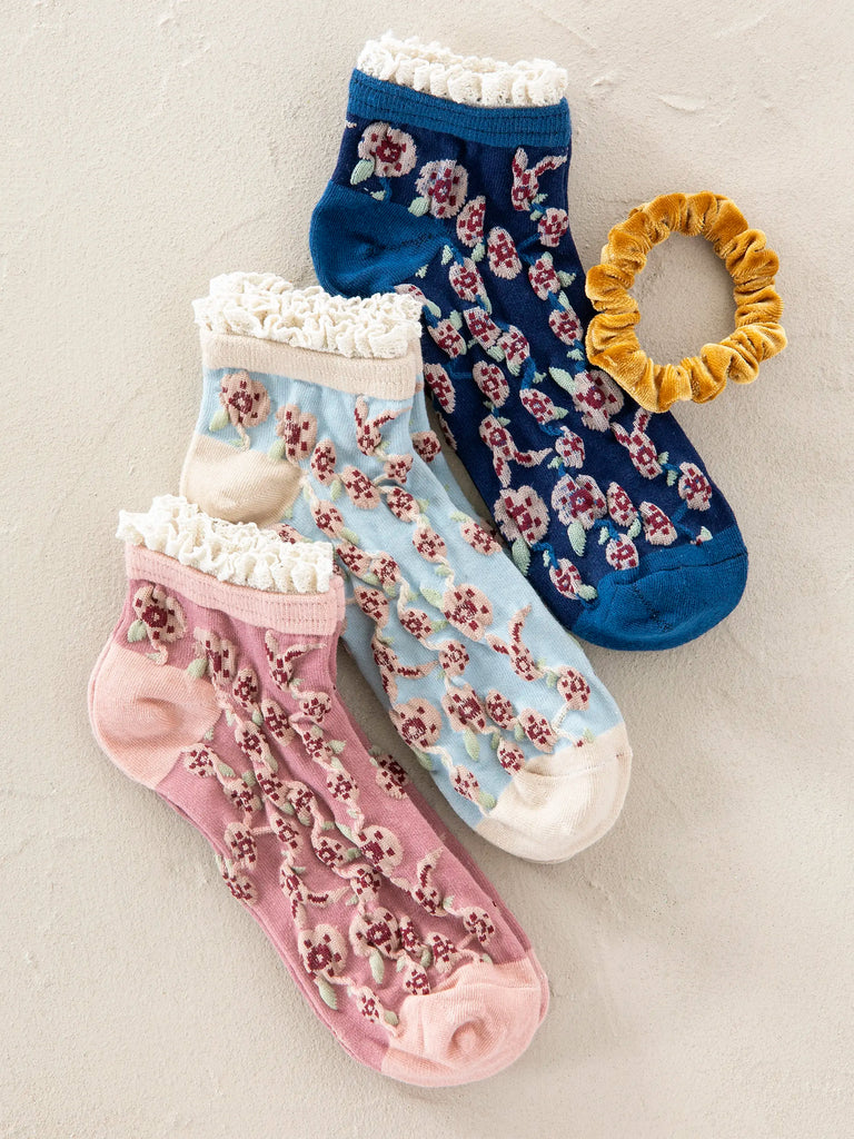 Blossom Socks & Scrunchie, Set of 3 - Dusty Blue-view 2