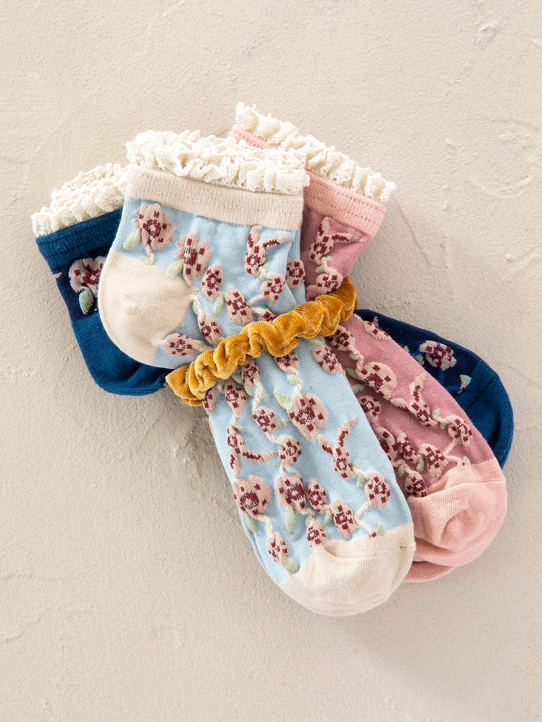 Blossom Socks & Scrunchie, Set of 3 - Dusty Blue-view 1