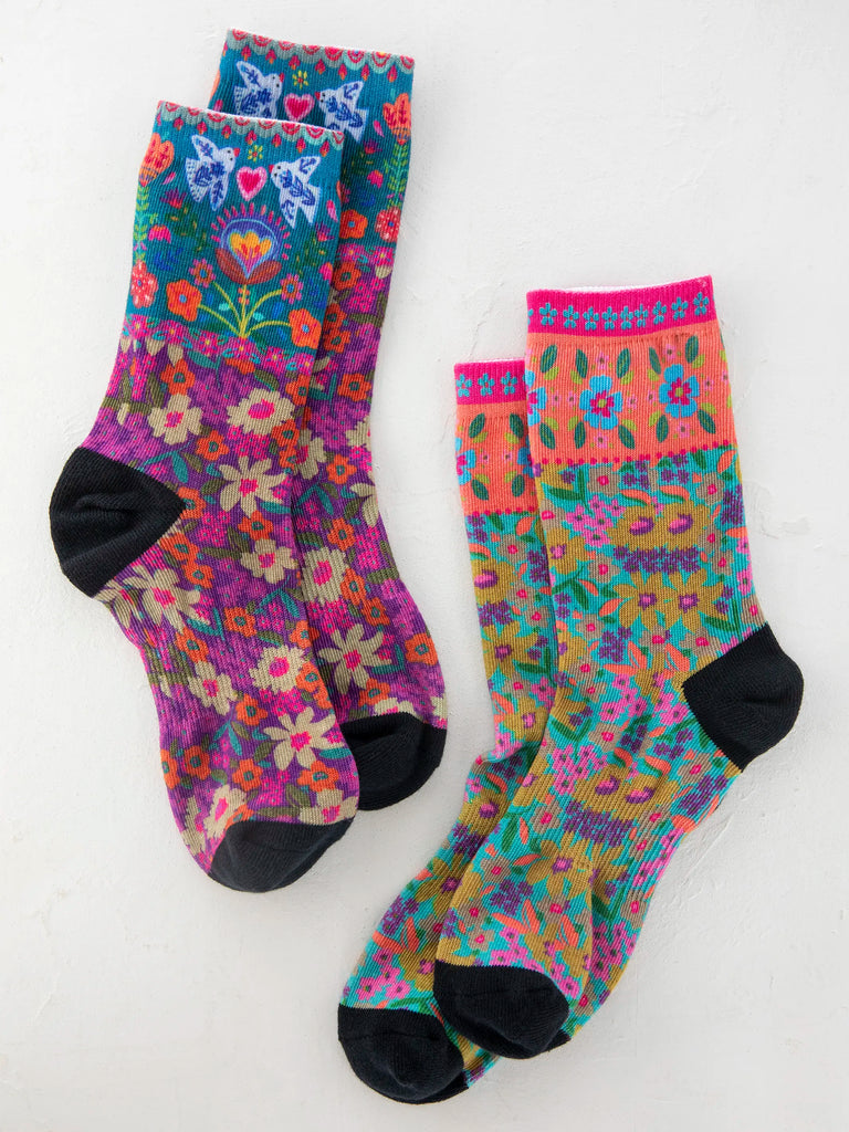 Printed Weekend Sock Set, Set of 2 - Eggplant Birds-view 1