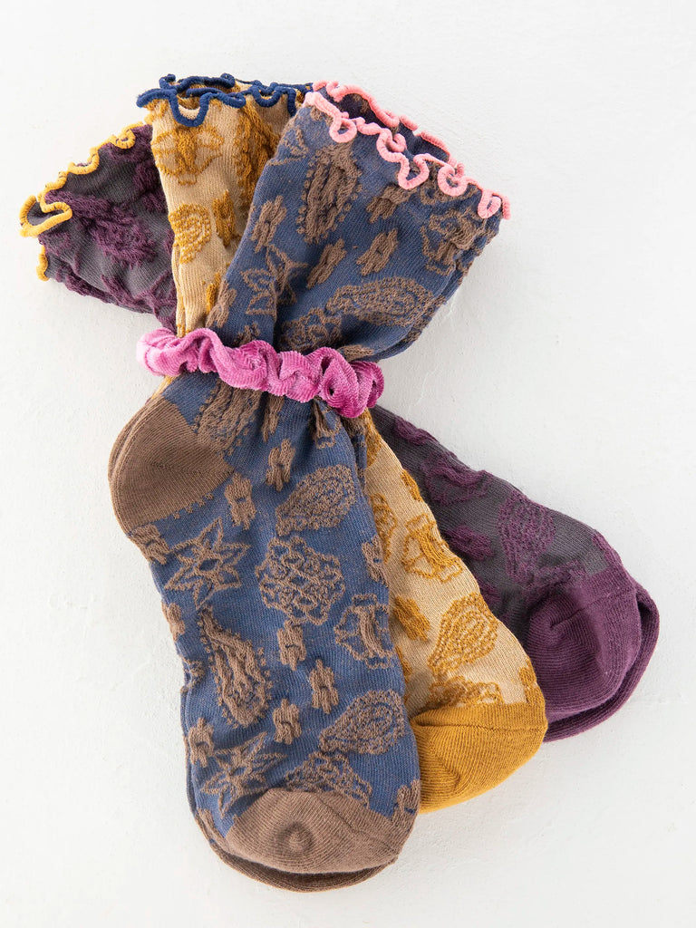 Blossom Socks & Scrunchie, Set of 3 - Indigo-view 1