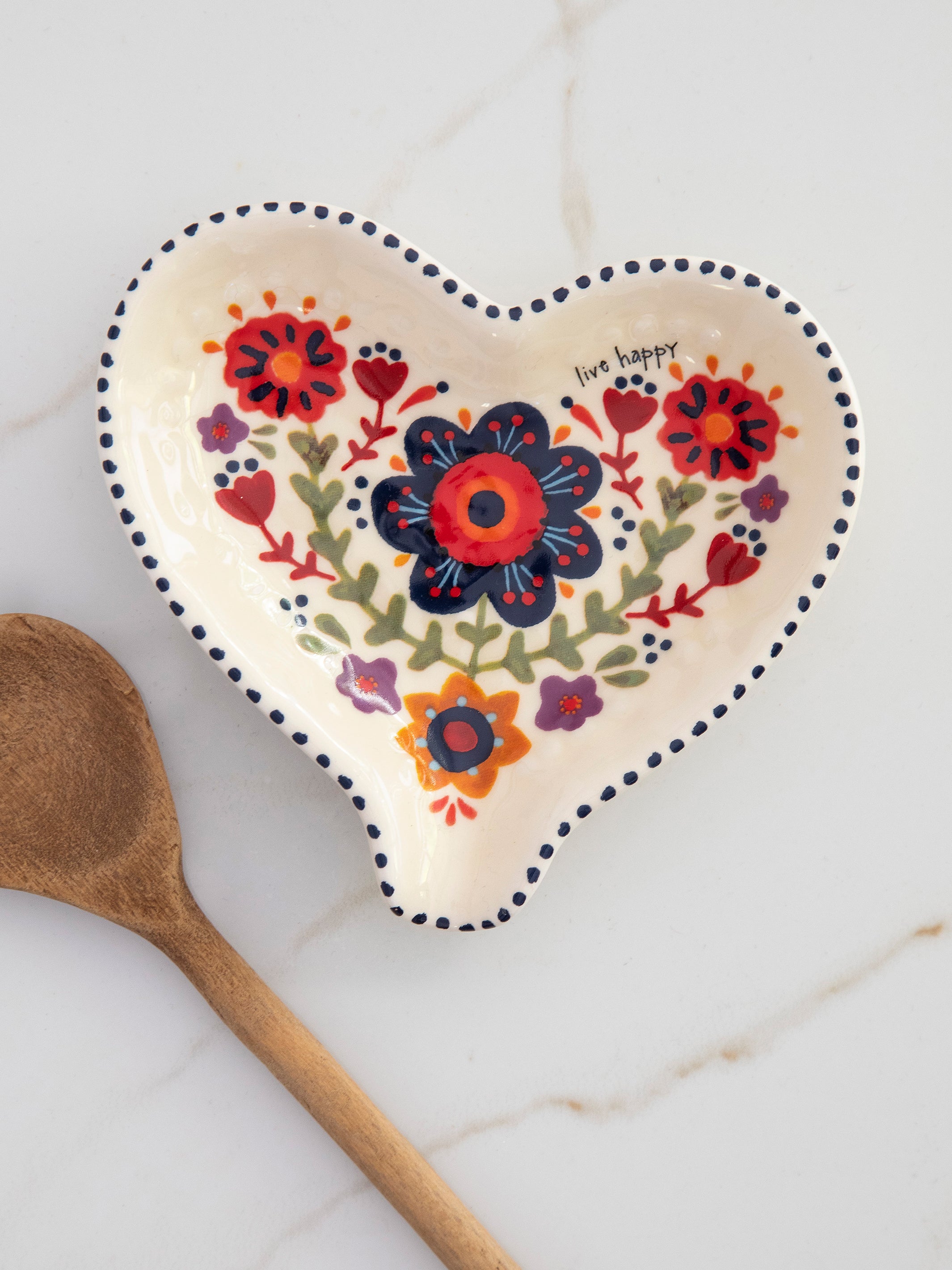 Ceramic Heart Spoon Rest - Live Happy