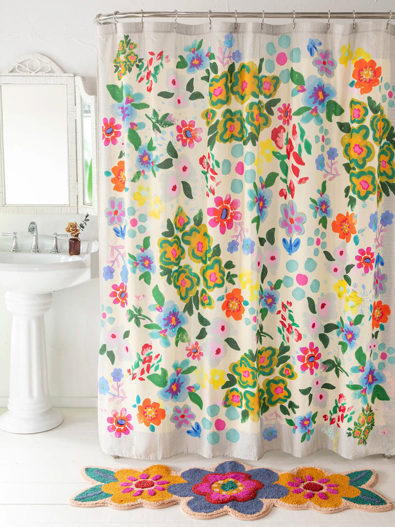 Boho Shower Curtain - Dusty Blue Floral – Natural Life