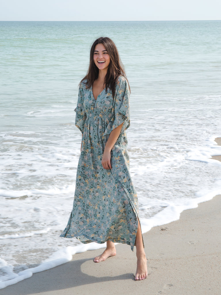 Sanibel Kaftan Maxi Dress - Light Green Floral – Natural Life