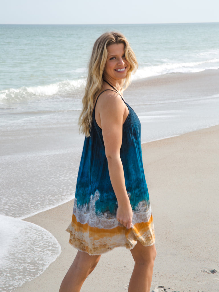 Coco Cotton Gauze Mini Dress - Navy Beach-view 3