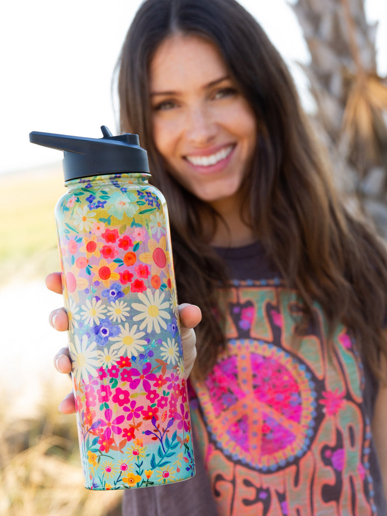 XL Stainless Steel Water Bottle - Wildflower Border-view 1