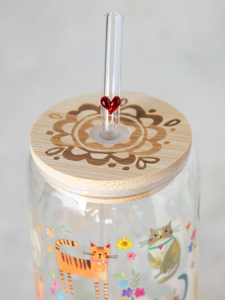 Glass Tumbler With Lid & Straw - Cat-view 3