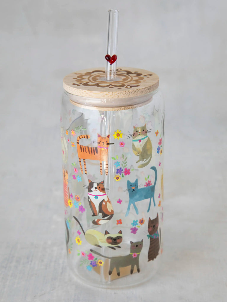 Glass Tumbler With Lid & Straw - Cat-view 2