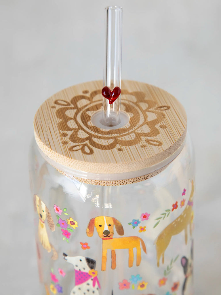 Glass Tumbler With Lid & Straw - Dog-view 3