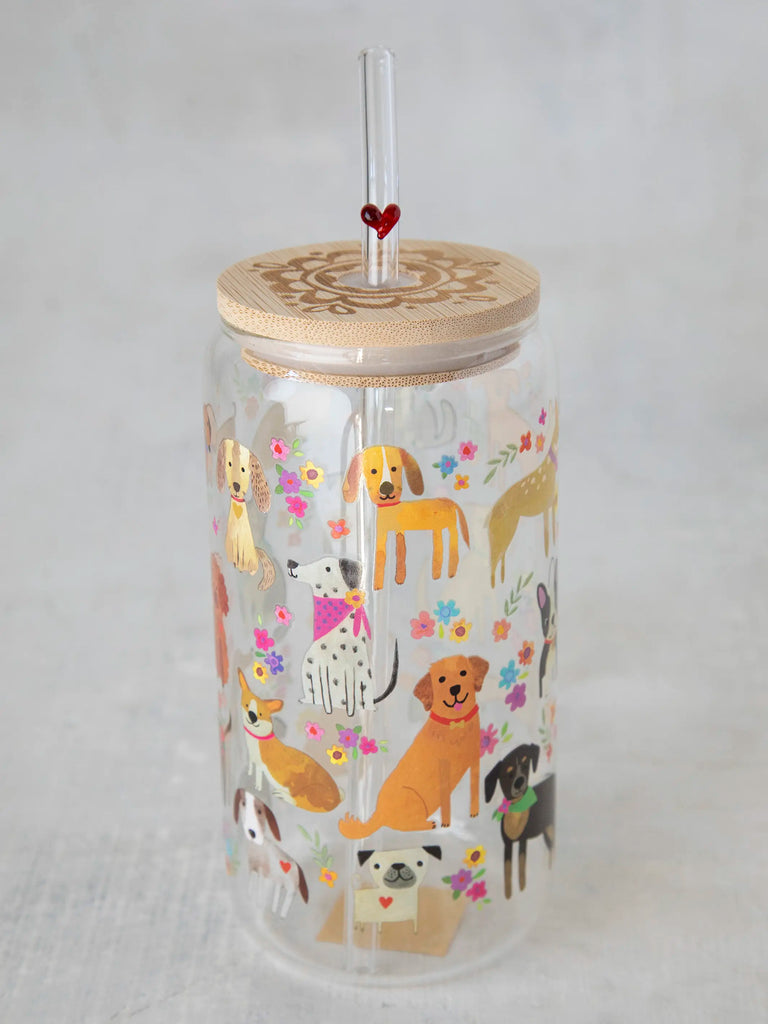 Glass Tumbler With Lid & Straw - Dog-view 2