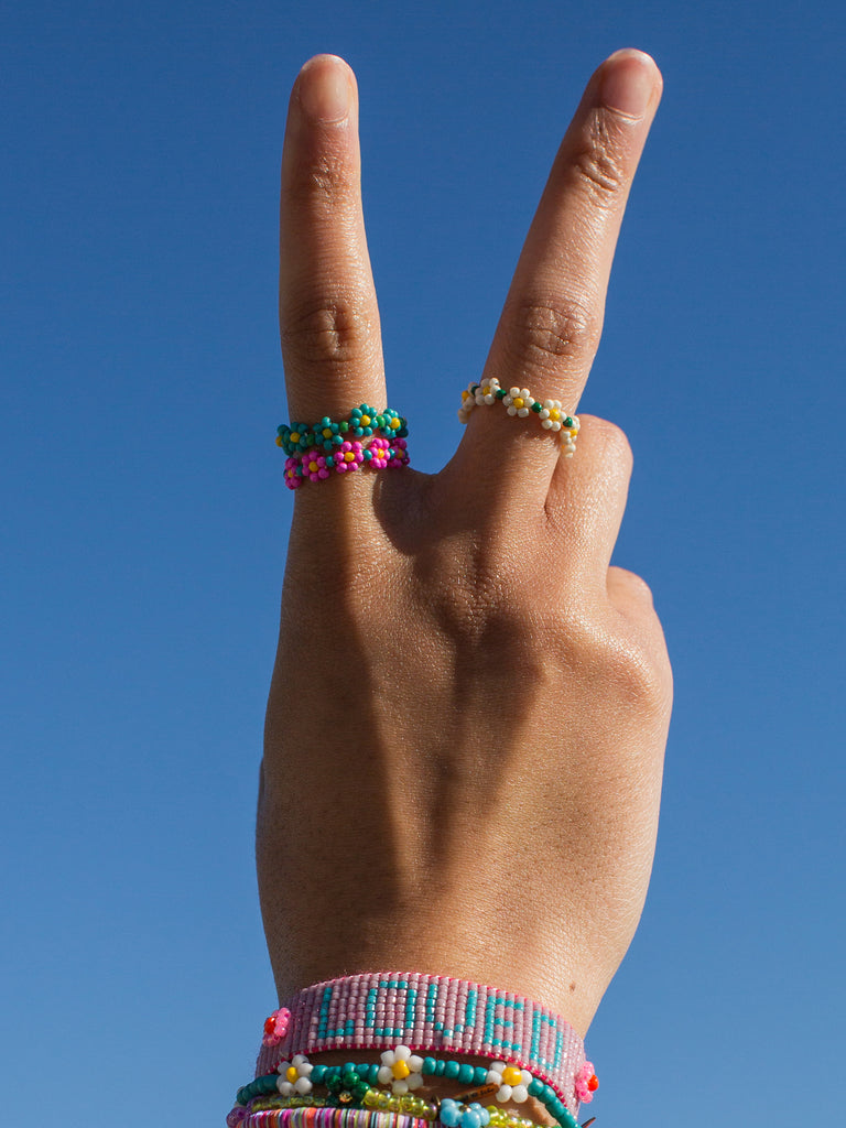 Beaded Daisy Ring|Cream-view 2