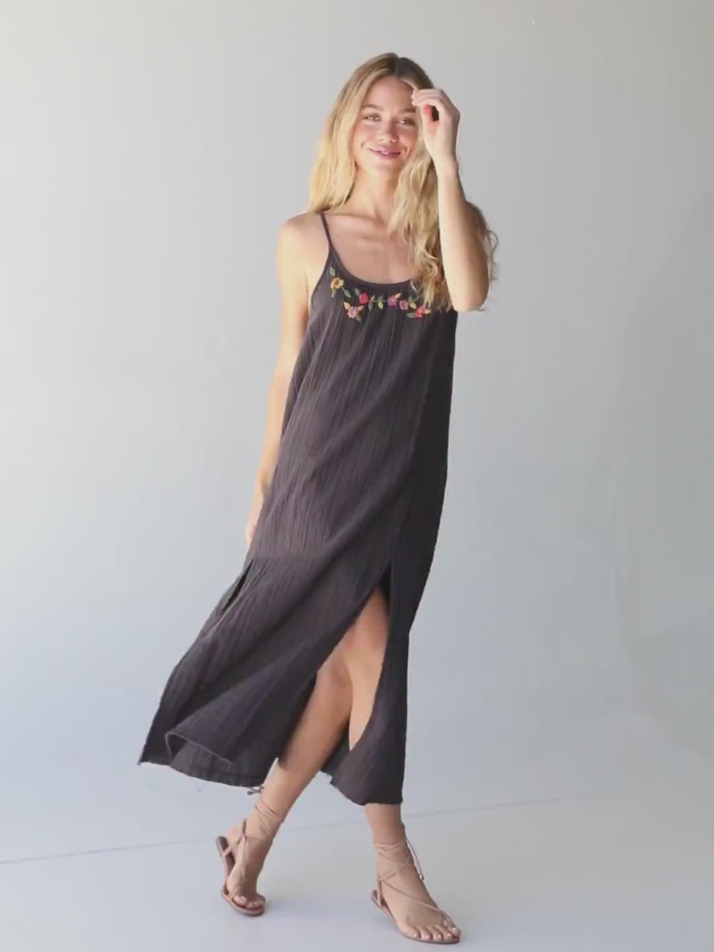 Cosette Embroidered Cotton Maxi Dress - Charcoal-view 4