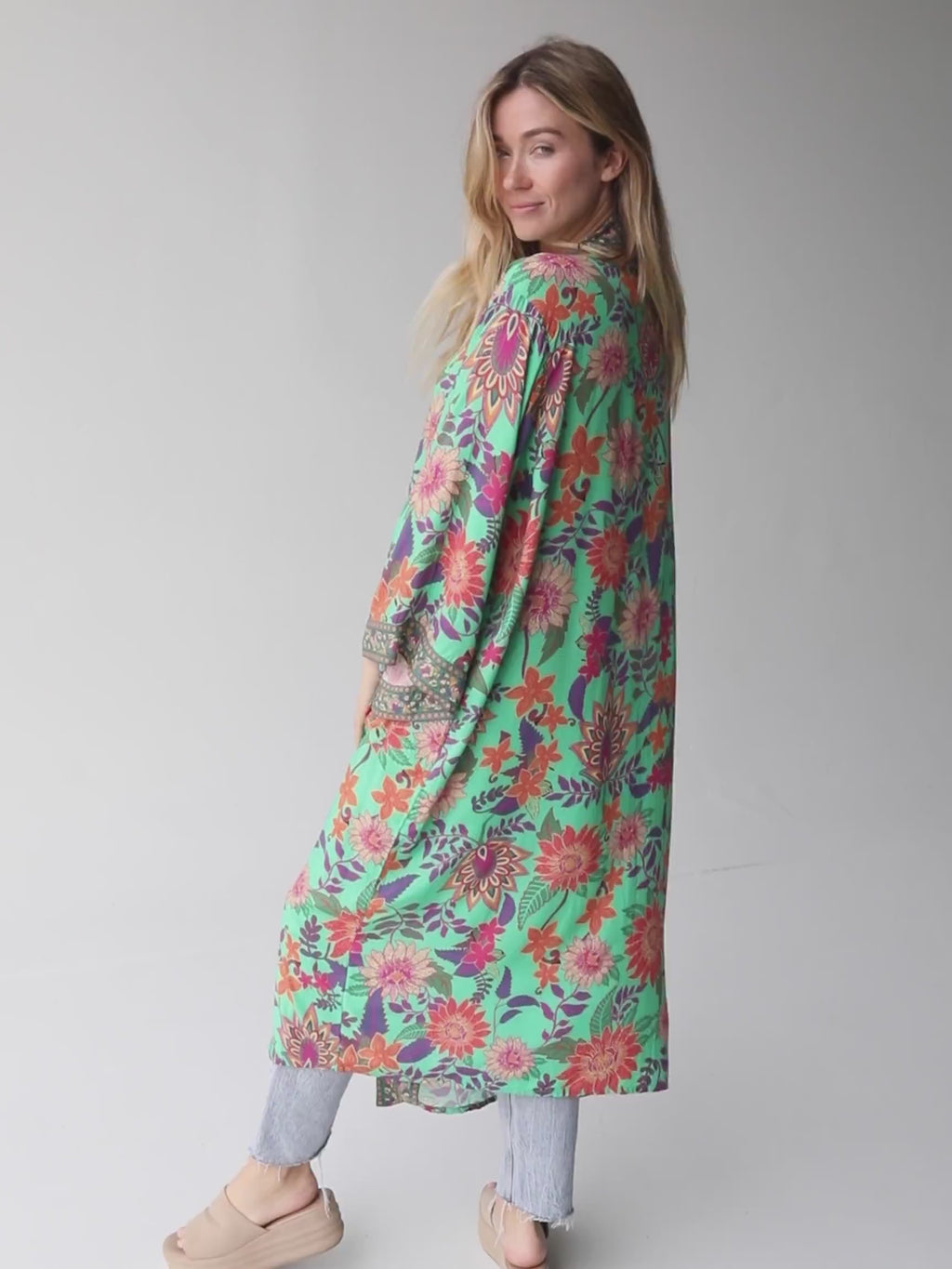 Camila Kimono - Bright Green Floral-view 4