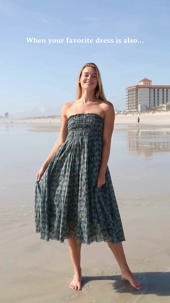 Laurel Convertible Maxi Skirt - Teal Floral Medallion-view 4