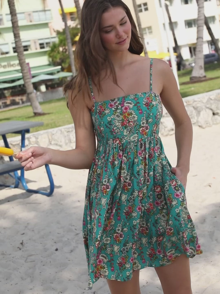 Bailey Mini Dress - Turquoise Floral-view 4